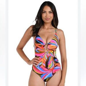 La Blanca Tropic Waves Pink/ Multi Underwire One-Piece Swimsuit Size 12